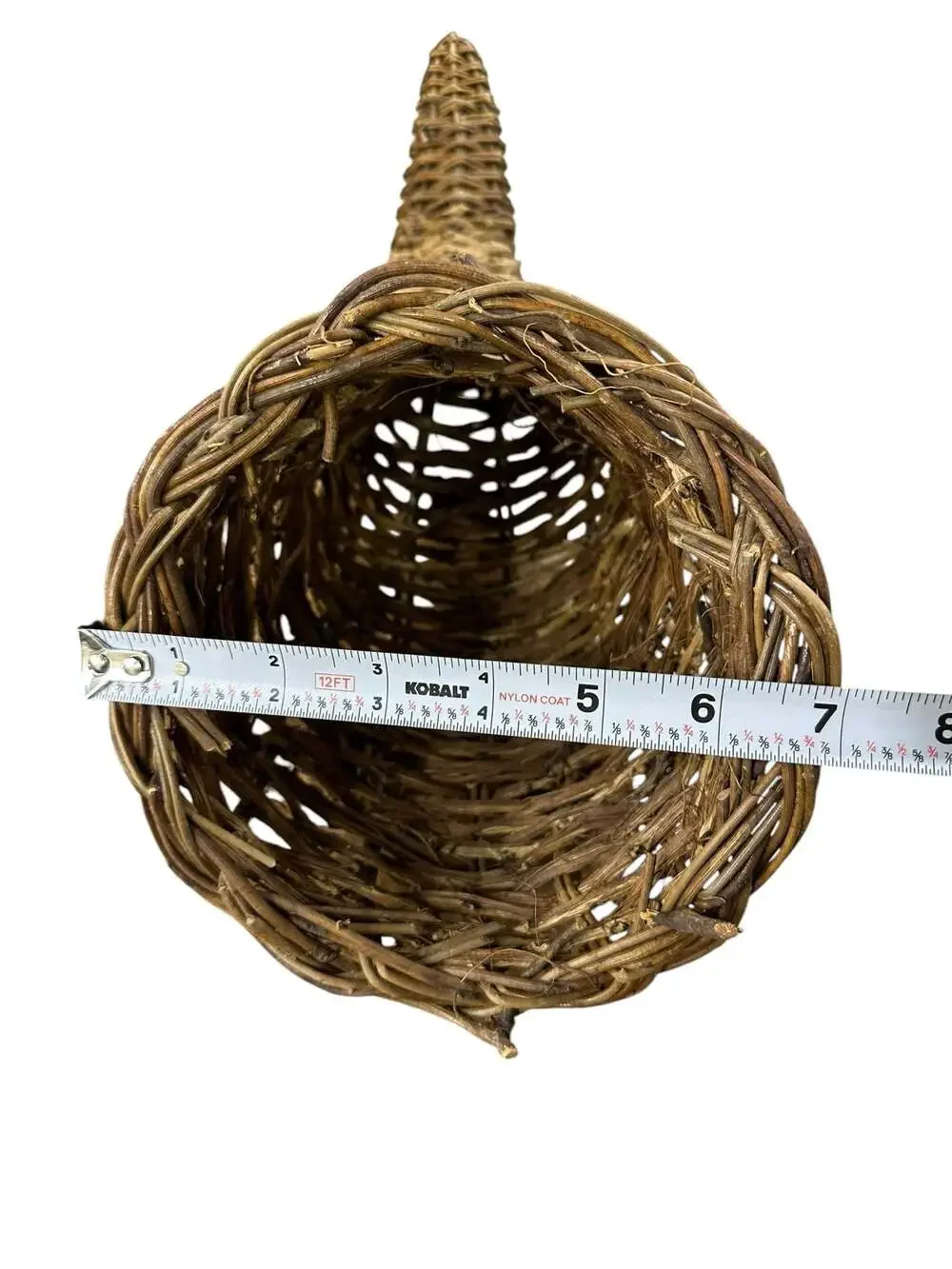 Rustic Natural Twig and Metal Woven Cornucopia Basket Fall Thanksgiving Centerpi